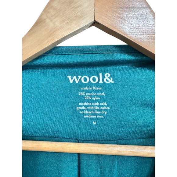 Wool& women's Merino Wool teal Sleeve Swing Dress Medium Pockets - Picture 3 of 5